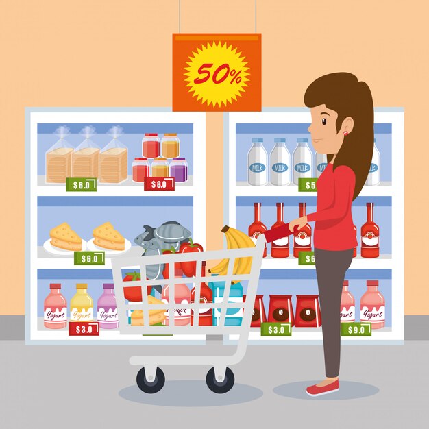 mujer con supermercado