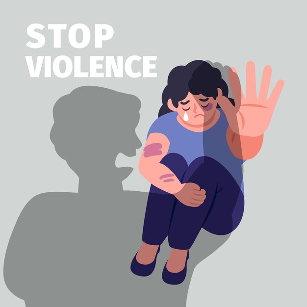 Mujer teniendo miedo ilustrada