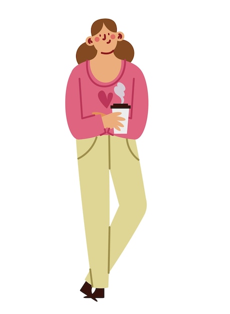 Mujer tomando café en la ilustración de taza ecológica
