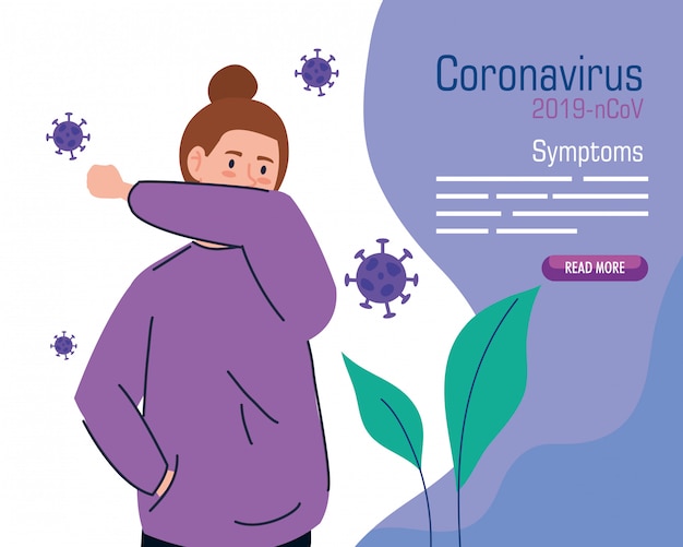 Vector gratuito mujer tosiendo enferma de coronavirus 2019 ncov