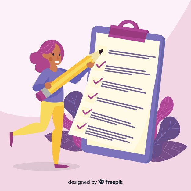 Mujer trabajadora comprobando lista gigante
