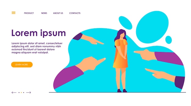 Mujer triste deprimida de pie como víctima ilustración plana.