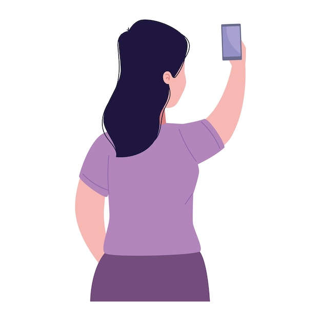 Vector gratuito mujer usando un teléfono inteligente caricatura