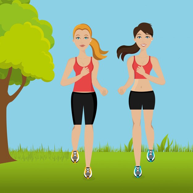 mujeres corriendo en el paisaje