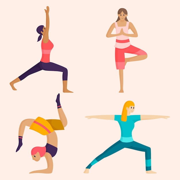 Vector gratuito mujeres de diseño plano haciendo yoga