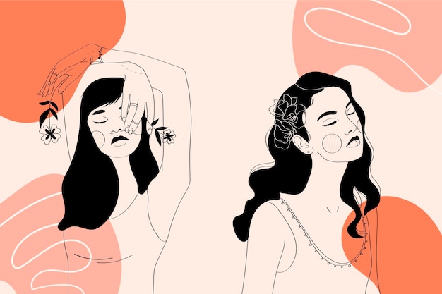 Vector gratuito mujeres en un elegante estilo de arte lineal