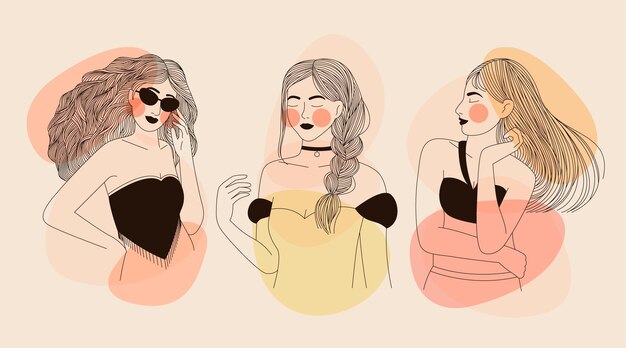 Mujeres en elegante estilo de arte lineal