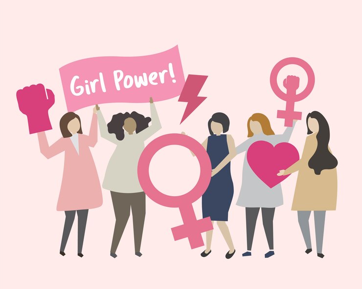 Vector gratuito mujeres con feminismo y poder femenino.