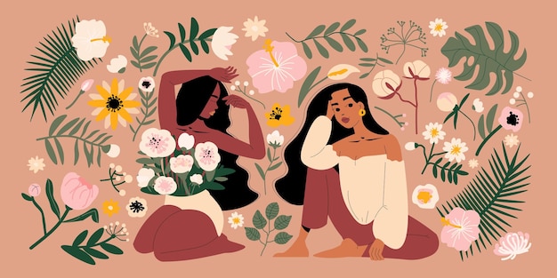 Mujeres con flores ilustración