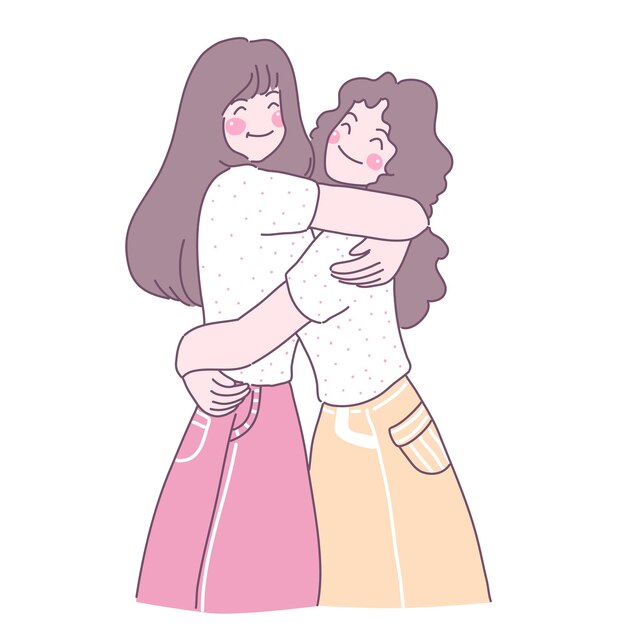 Mujeres jóvenes abrazándose en amor