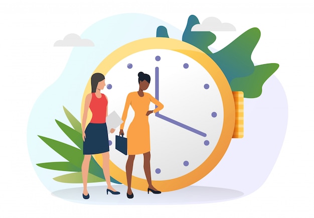 Vector gratuito mujeres de negocios mirando las manecillas del reloj