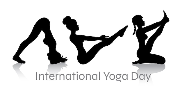 Vector gratuito mujeres en poses de yoga para el día internacional del yoga.