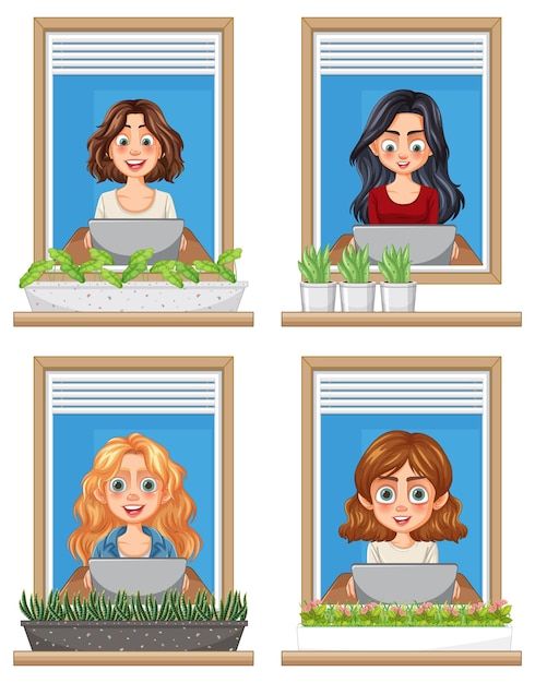 Mujeres que trabajan desde las ventanas del hogar