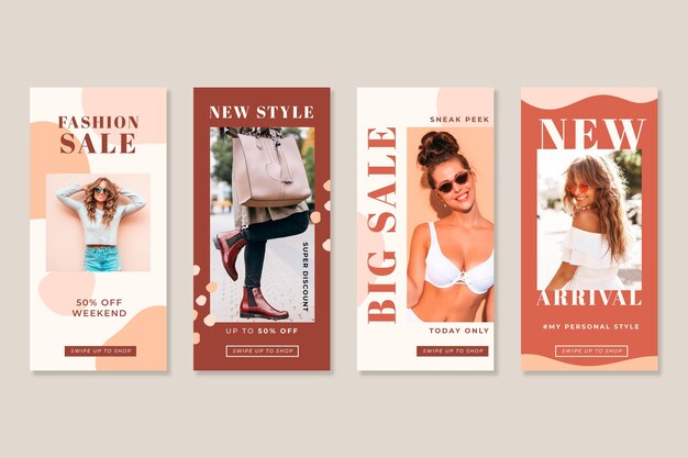 Mujeres en el verano historias de rebajas orgánicas de instagram