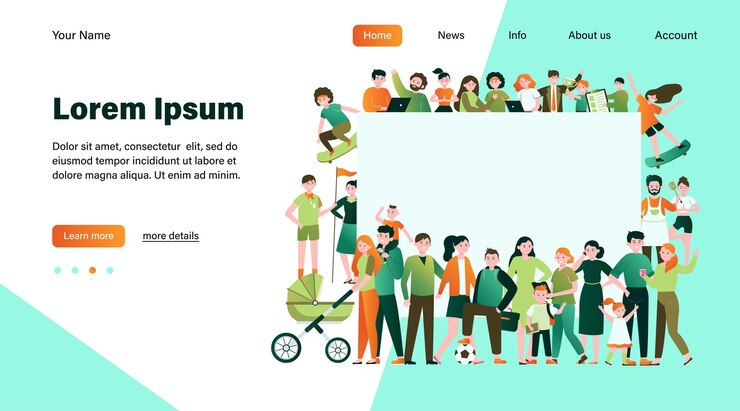 Vector gratuito multitud de gente feliz con ilustración plana de cartel en blanco.