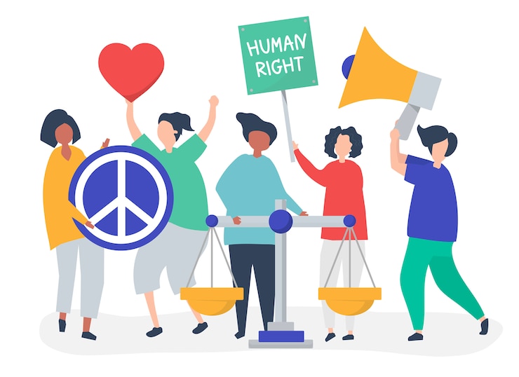 Vector gratuito multitud de manifestantes se manifestaban para apoyar los derechos humanos