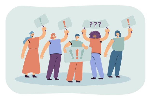 Multitud de mujeres sosteniendo pancartas y protestando ilustración plana aislada.