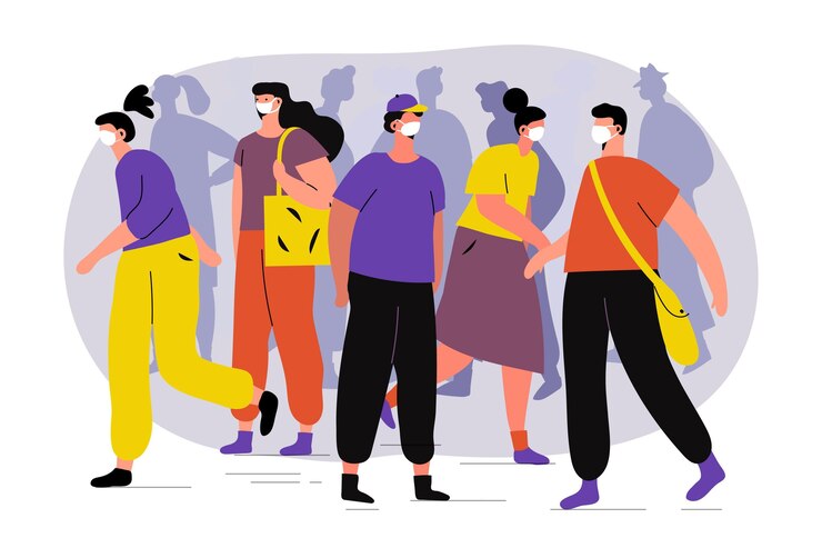 Vector gratuito multitud de personas con máscaras faciales