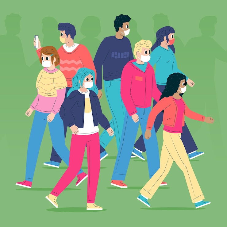 Vector gratuito multitud de personas con máscaras faciales