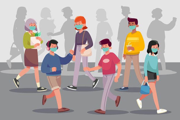 Multitud de personas con mascarillas