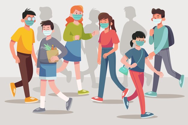 Multitud de personas con mascarillas