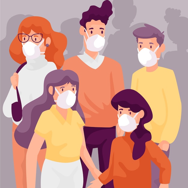 Multitud de personas con mascarillas