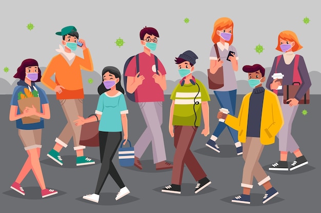 Vector gratuito multitud de personas con mascarillas