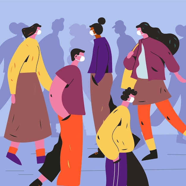 Multitud de personas con mascarillas