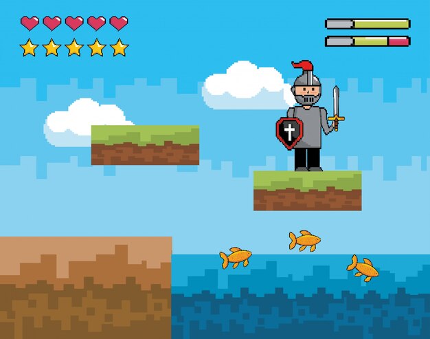 Mundo de juego de arcade y escena de píxeles.