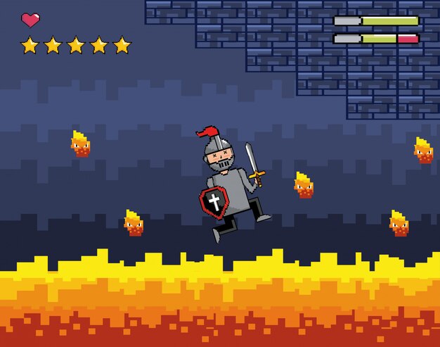 Mundo de juego de arcade y escena de píxeles.
