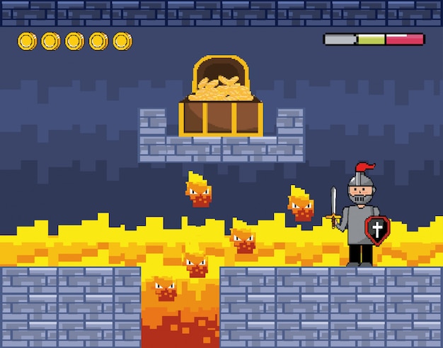 Mundo de juego de arcade y escena de píxeles.