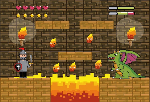 Mundo de juego de arcade y escena de píxeles.