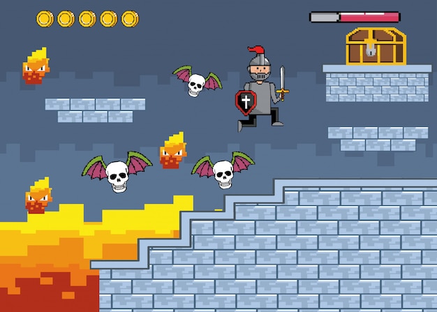 Mundo de juego de arcade y escena de píxeles.