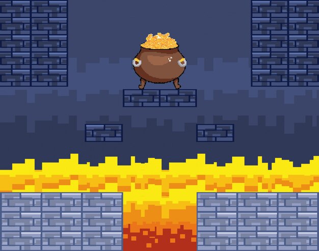 Mundo de juego de arcade y escena de píxeles.