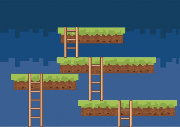 Mundo de juego de arcade y escena de píxeles.