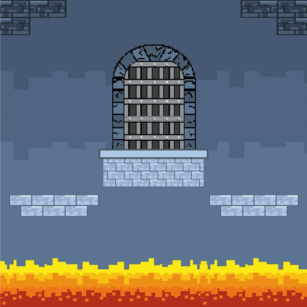 Mundo de juego de arcade y escena de píxeles.