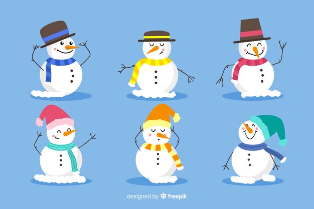 Muñeco de nieve con diseño plano gorro y bufanda