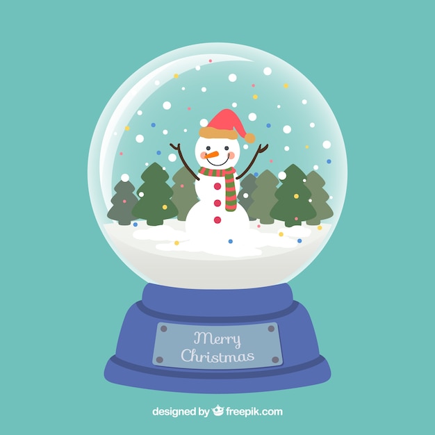 Muñeco de nieve feliz dentro de una bola de cristal