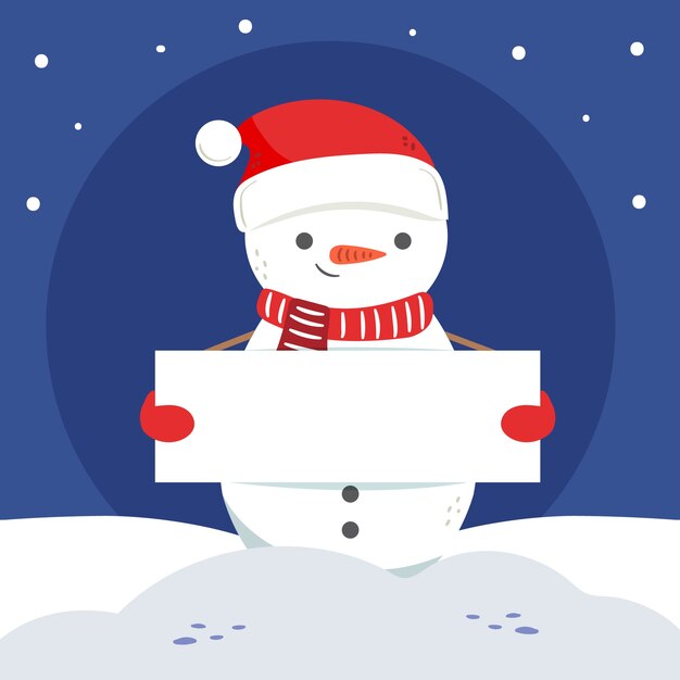 Muñeco de nieve sosteniendo una pancarta en blanco para Navidad