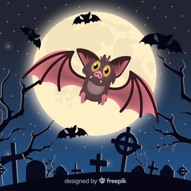 Murciélago adorable de halloween con diseño plano