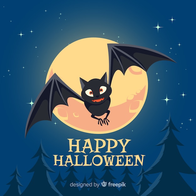 Vector gratuito murciélago terrorífico de halloween con diseño plano