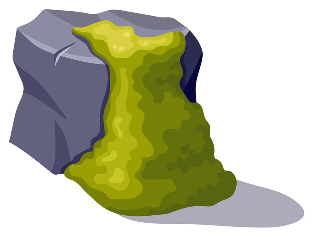 Musgo en viejas piedras grises Rocas rotas de dibujos animados y liquen verde