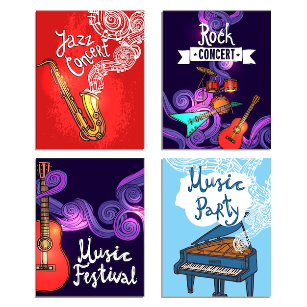 Vector gratuito music mini poster set