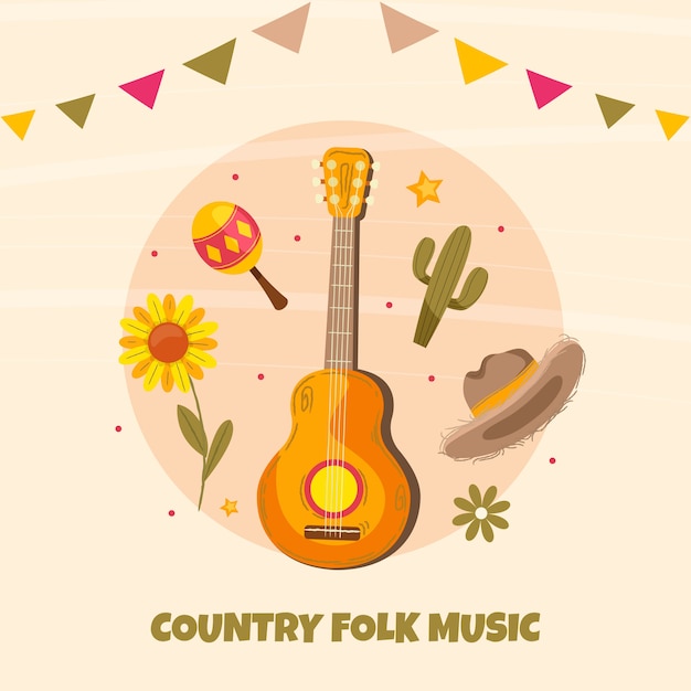 Música dibujada a mano ilustración de música country plana