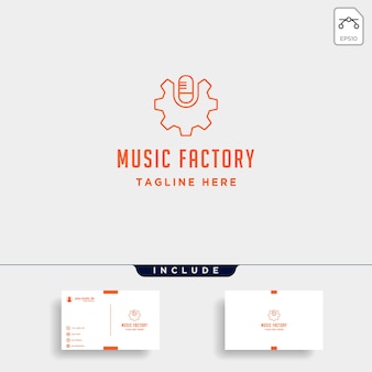 Música engranaje diseño de logotipo estudio auriculares micrófono cassete vector icono monoline