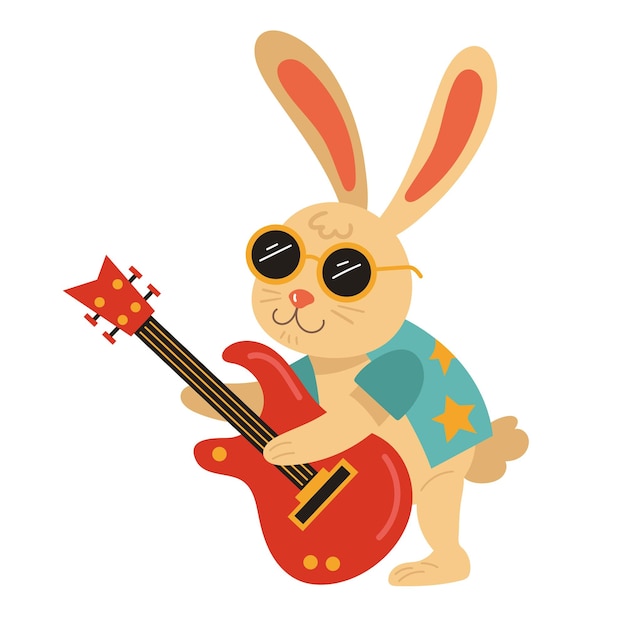 Vector gratuito músico de conejo de dibujos animados tocando la guitarra