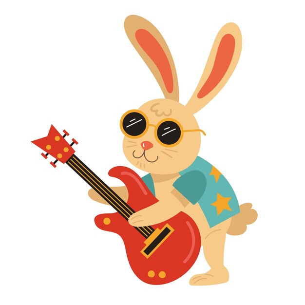 músico de conejo de dibujos animados tocando la guitarra