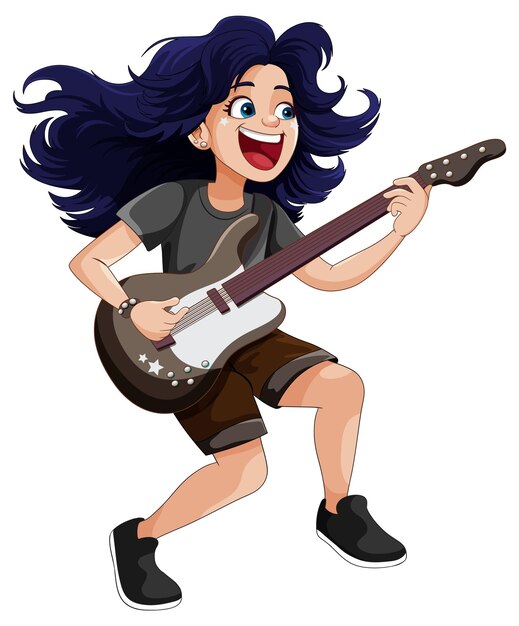 Músico de rock femenino tocando el bajo