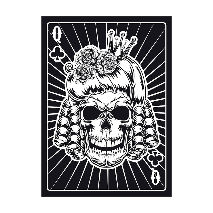 Vector gratuito naipes con calavera reina enojada. club
