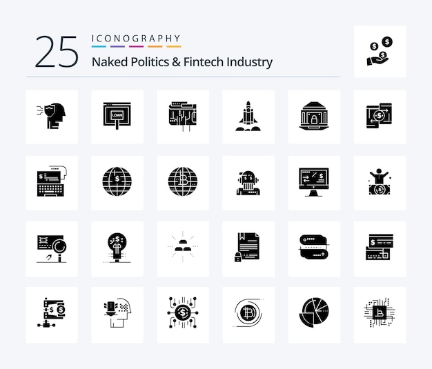 Vector gratuito naked politics and fintech industry 25 paquete de íconos de glifos sólidos que incluye negocios de inicio en línea unicornio inicio de internet